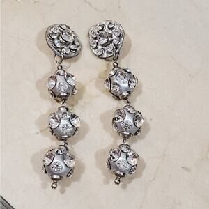 Treska Silver Statement‎ New jewled dangly clip on earrings
